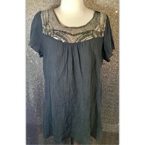 Dressbarn Size 14 16 Top Gray Silver Sequin Blouse